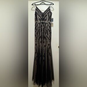 🖤Marina NWT Black Beaded Evening Gown - Nude Illusion - Size M 🖤